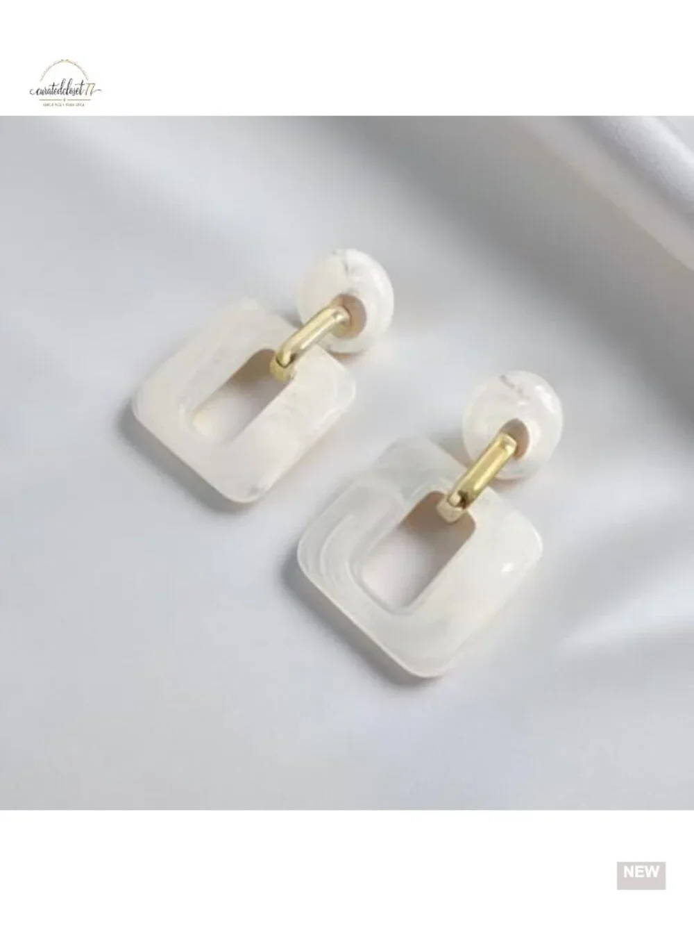 Resin Geometric Hollow Square Dangle Drop Earrings Stud Backing